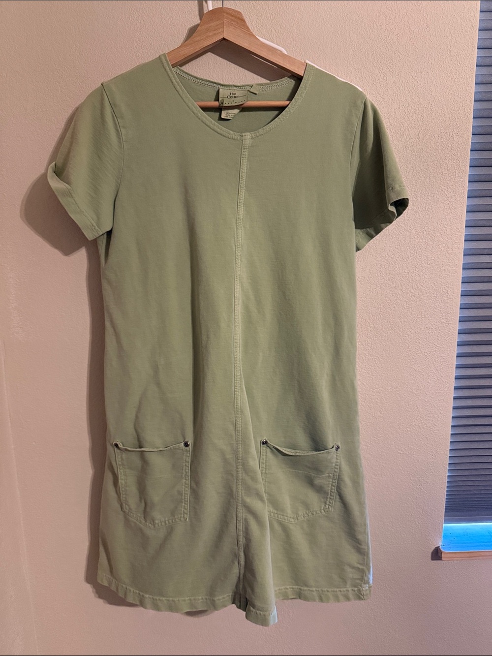 Hot Cotton by Marc Ware Short Sleeve Sage Green Pocket Mini Dress
